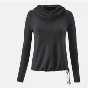 CAbi Cinch Topper Hoodie Cowl Neck Top Charcoal